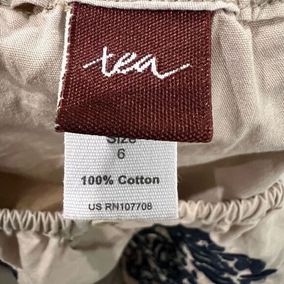 Tea Collection Short Sleeve Embroidered Dress - Tan/Navy - 6 - Picture 3 of 4